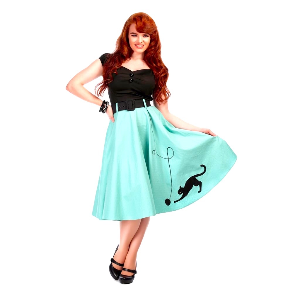 Collectif Cat Swing Skirt Poodle skirt Teal